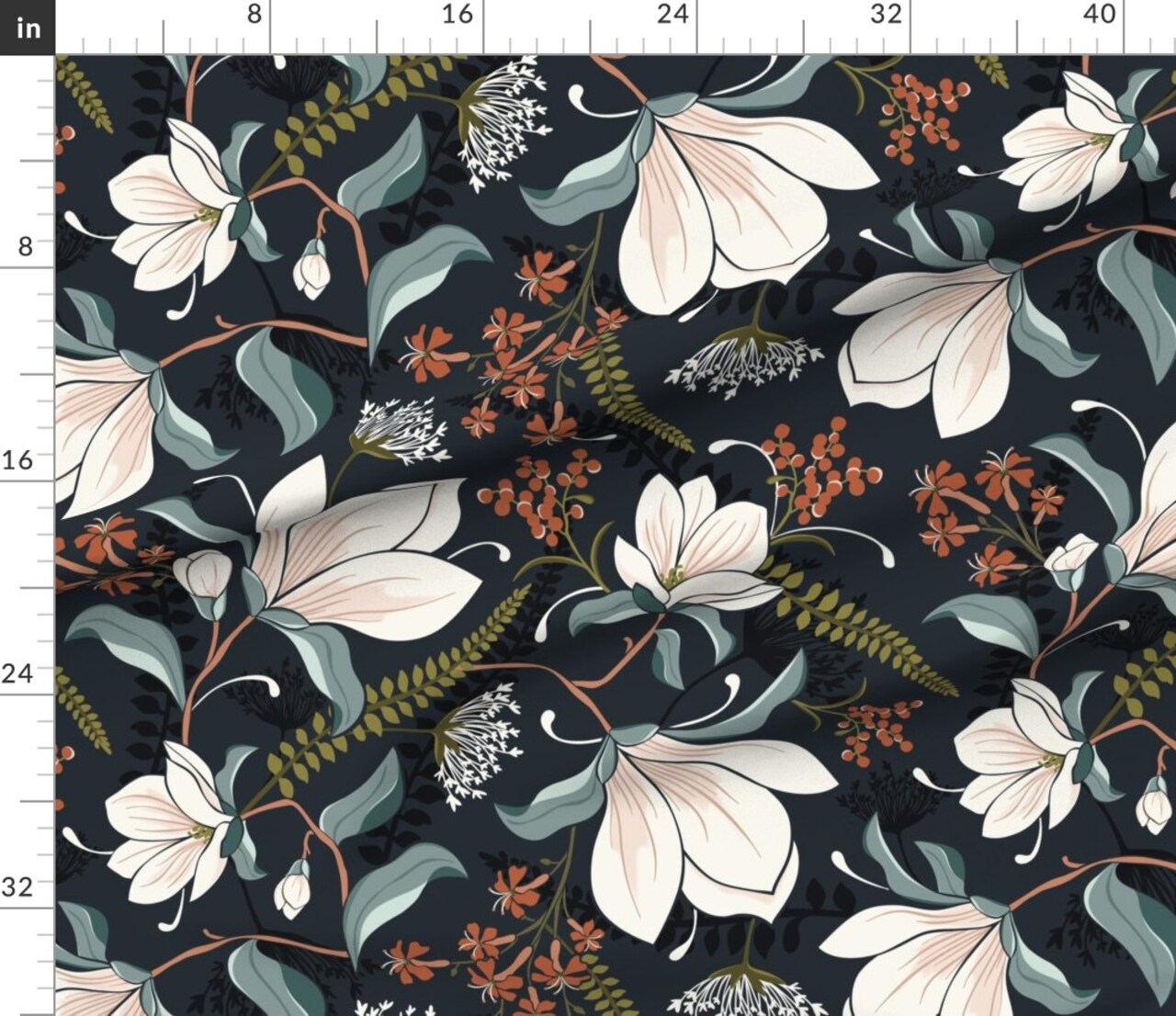 Moody Floral Dark Midnight Jumbo Scale Woodland Ferns Maximalist Custom Printed Fabric by Spoonflower Various Fabrics by the Yard or Fat Quarter